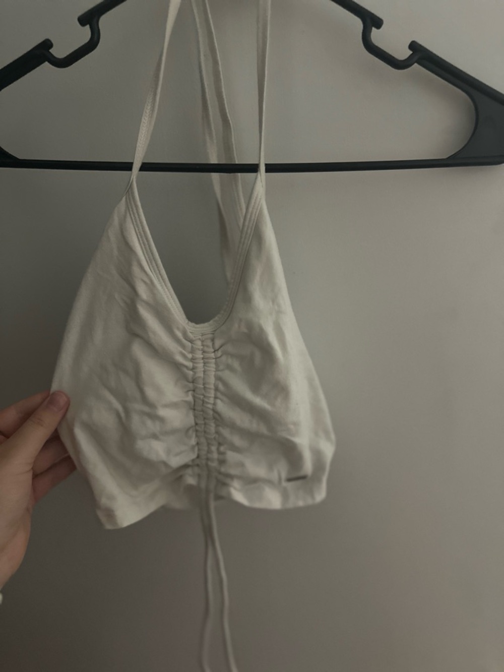 Hollister Cream Drawstring Halter Crop Top
